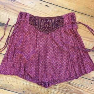 Angie Mini Skirt Boho Hippie Beaded Pink Maroon S